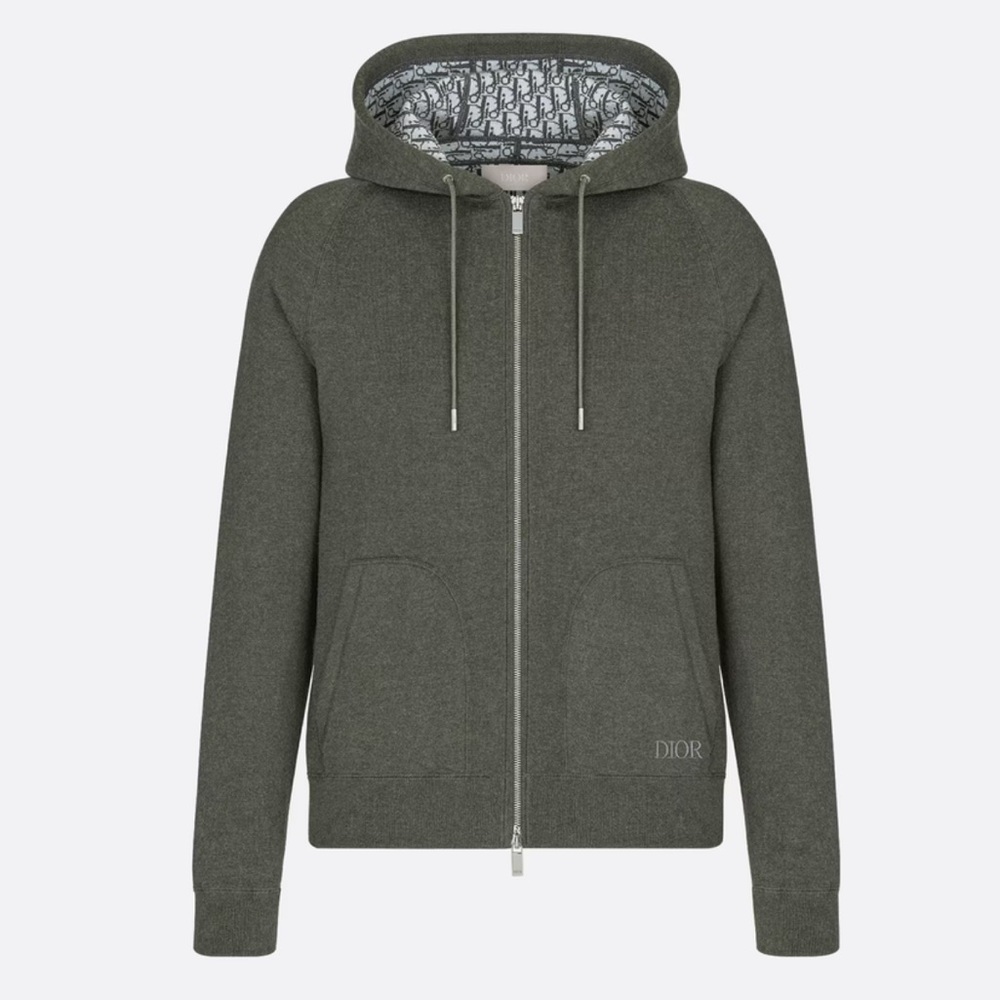 NWT - Dior Khaki Cotton Knit and Cashmere Zip Up